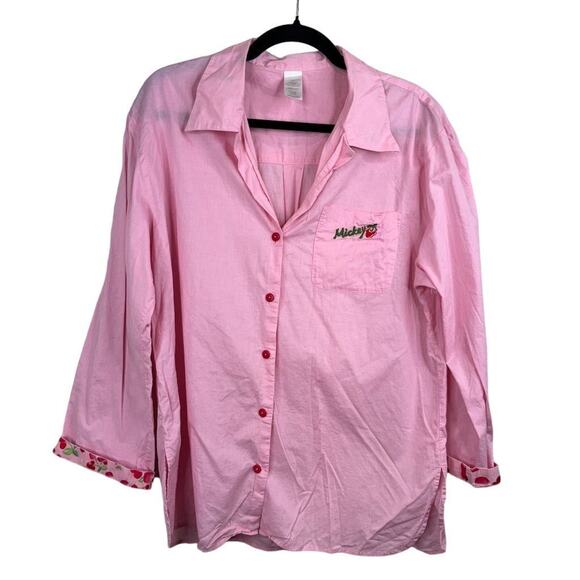 Disney Mickey Mouse Embroidered Pink Button-Up Shirt‎ Unisex Size M - Picture 1 of 13